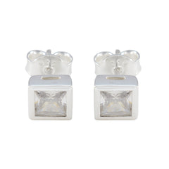 Camila White Elegant Solitaire Stud Earring Cubic Zirconia White Stud