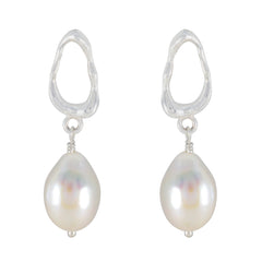 Greta White Slim Solitaire Dangle Earring Pearl White Dangle