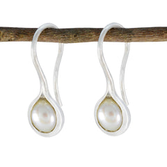 Laura White Delicate Solitaire Dangle Earring Pearl White Dangle