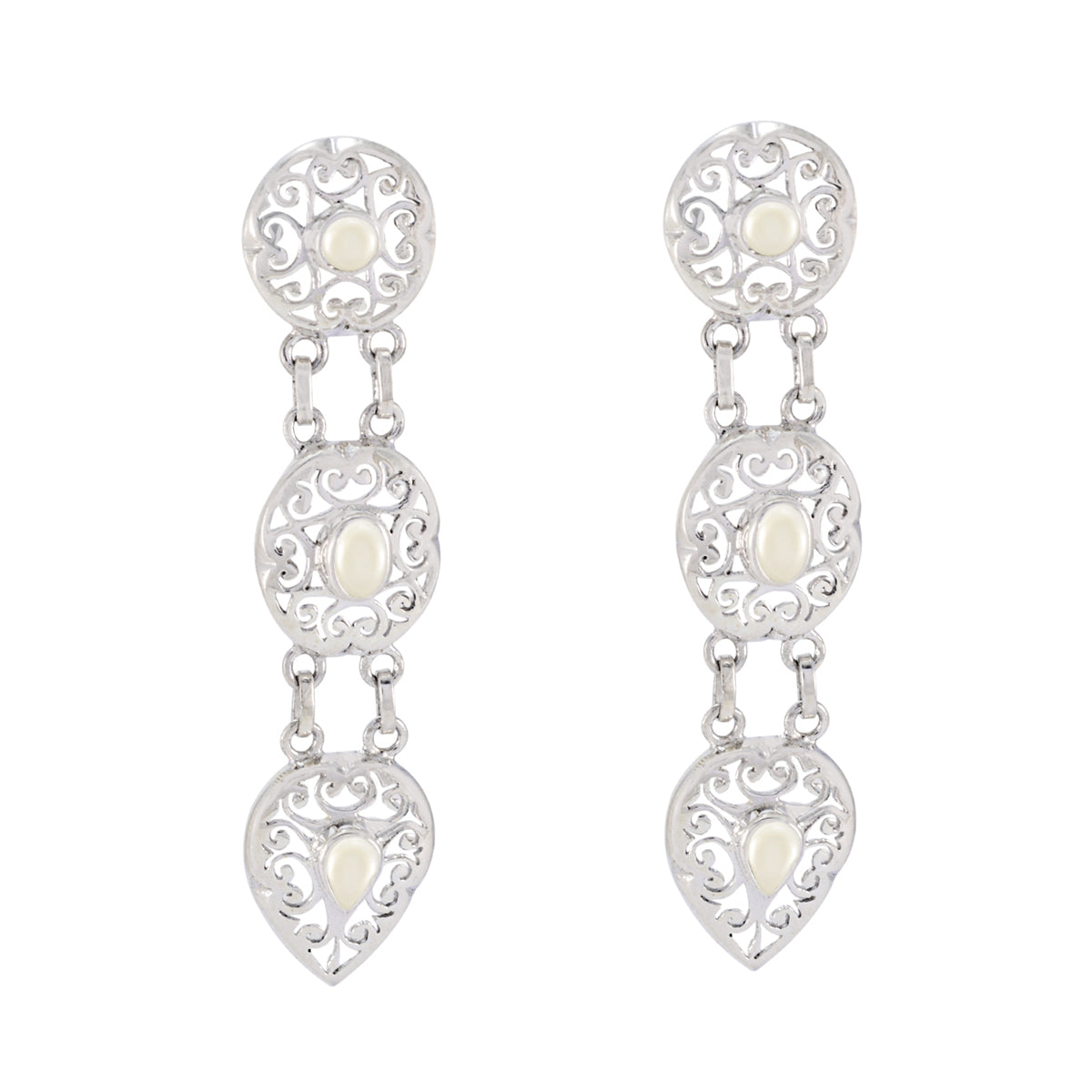 Isabella White Edgy Trilogy Stud Earring Pearl White Stud