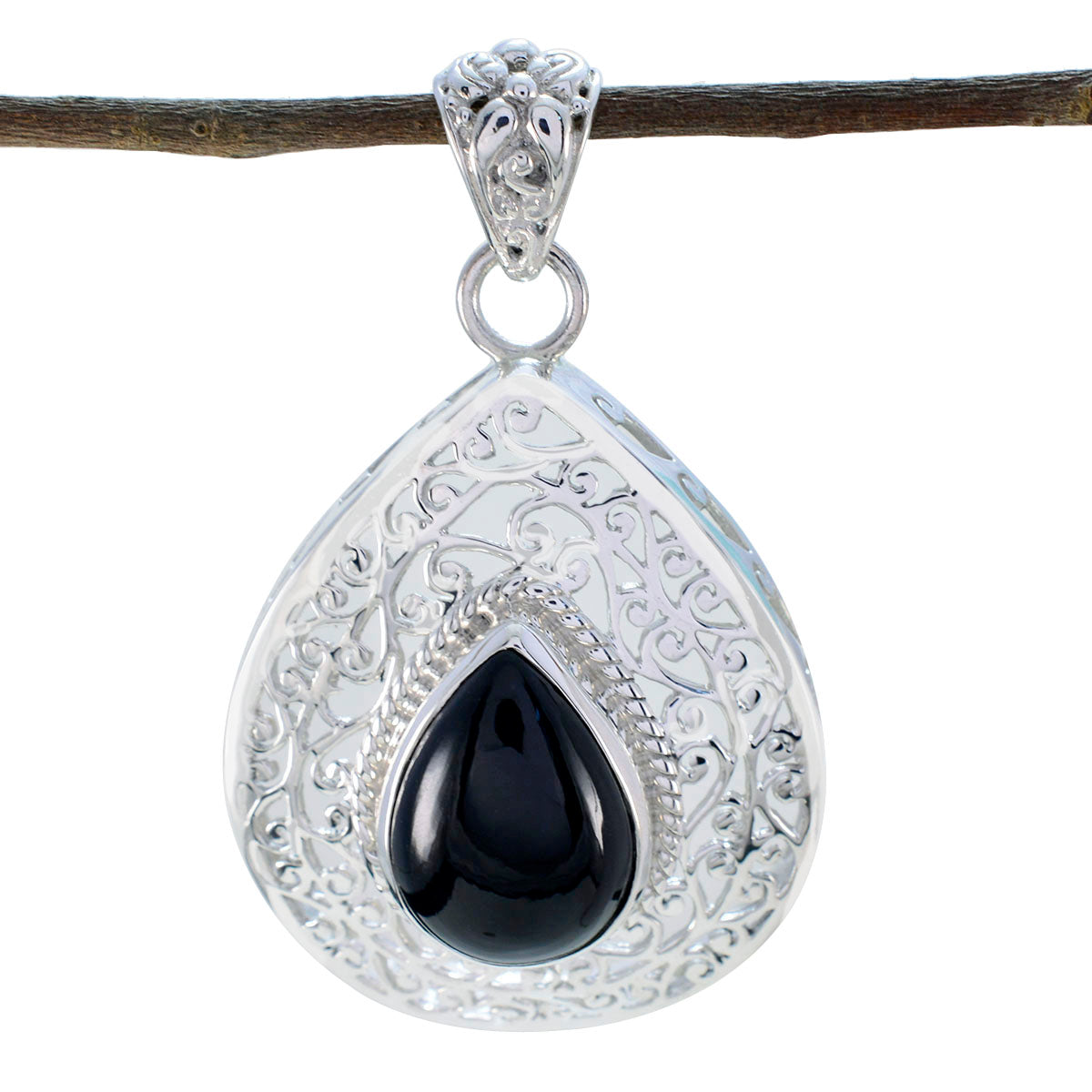 Bianca Black Art-Deco Statement Pendant Black Onyx Black Black