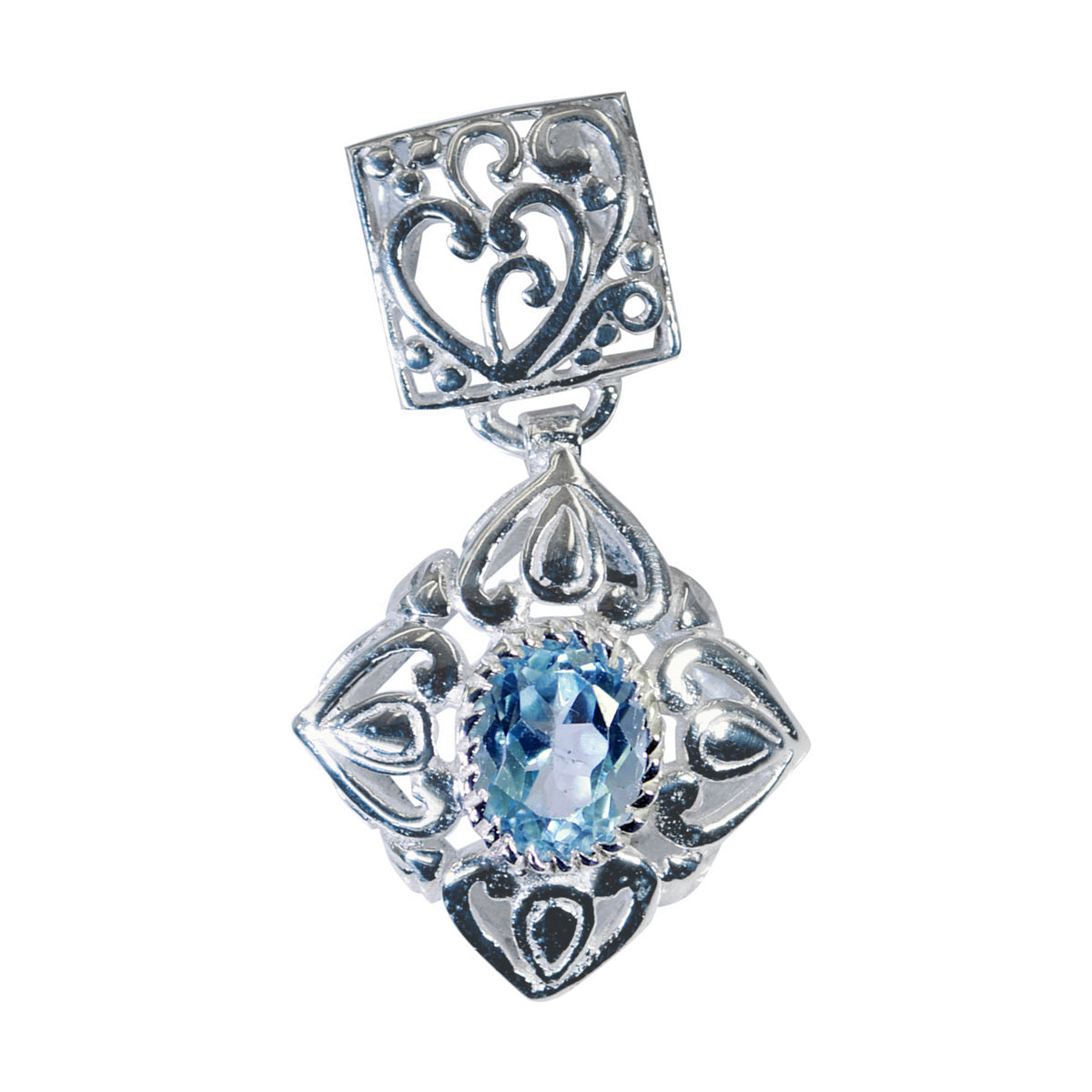 Sara Blue Filigree Minimal Pendant Blue Topaz Blue Blue