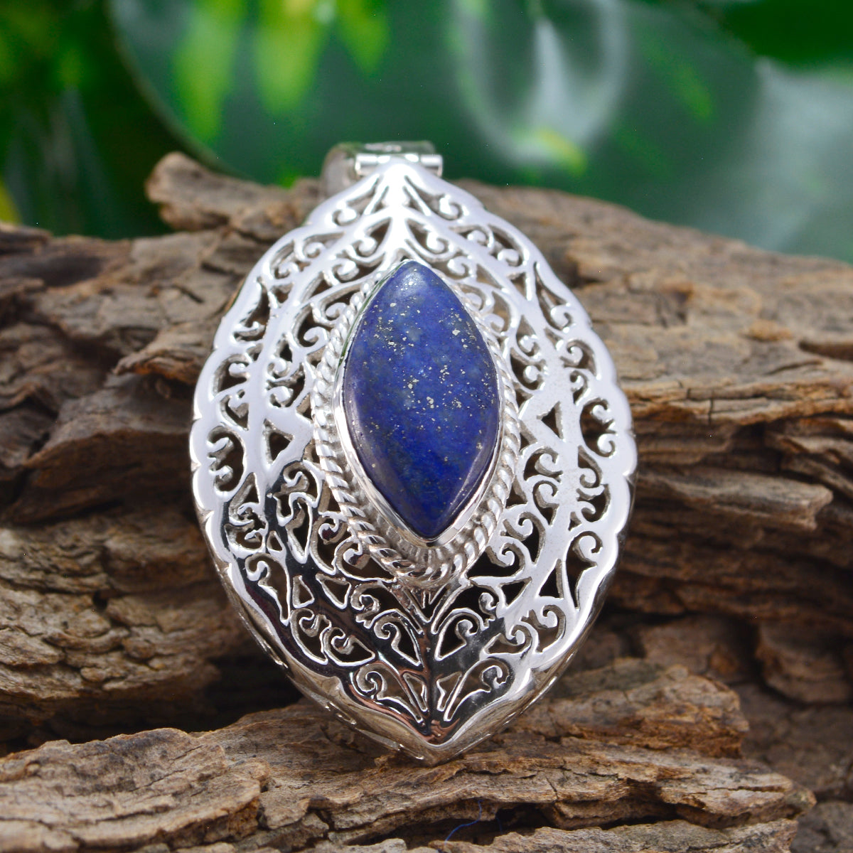 Teresa Blue Filigree Statement Pendant