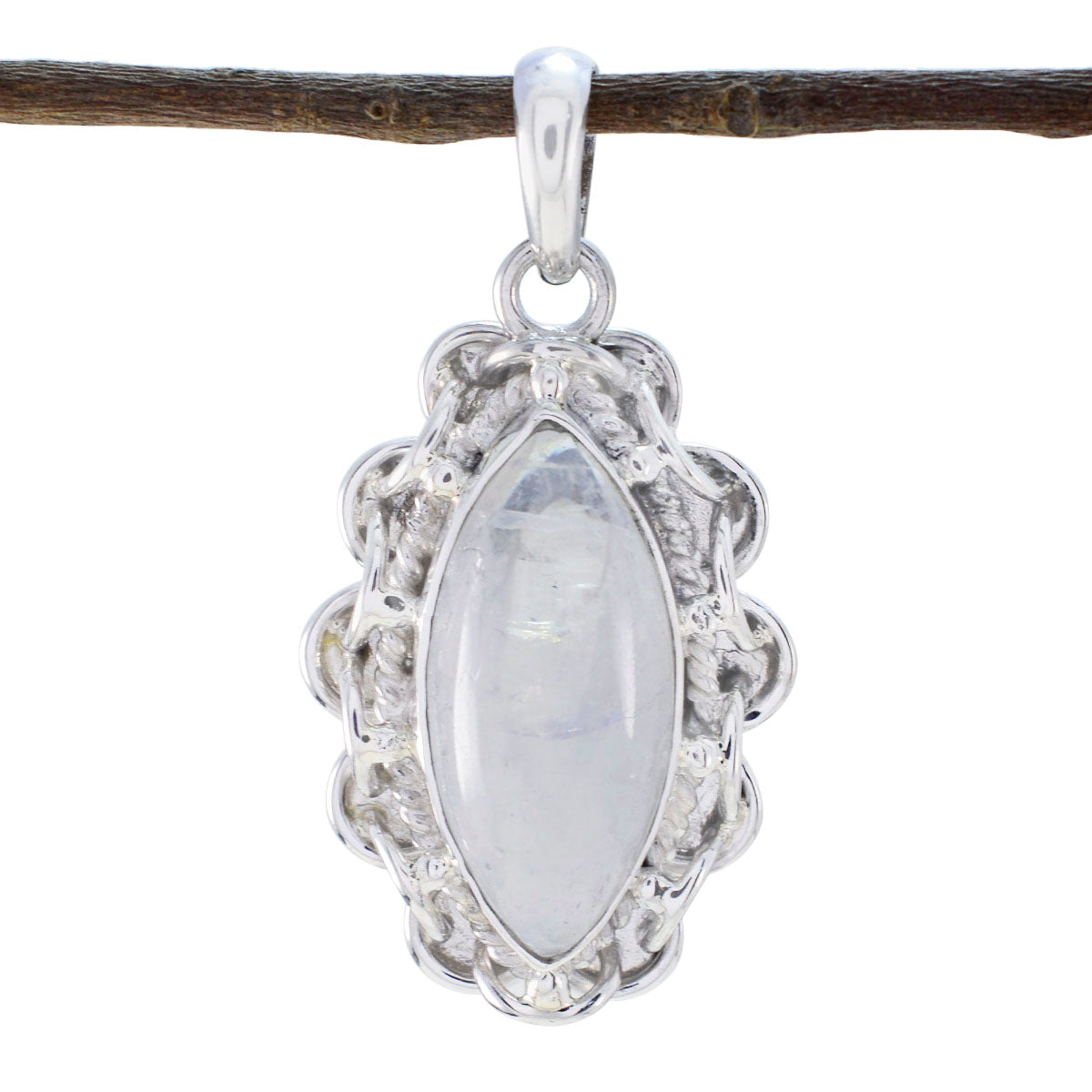 Ivana White Rope-Wire Edgy Pendant Rainbow Moonstone White White