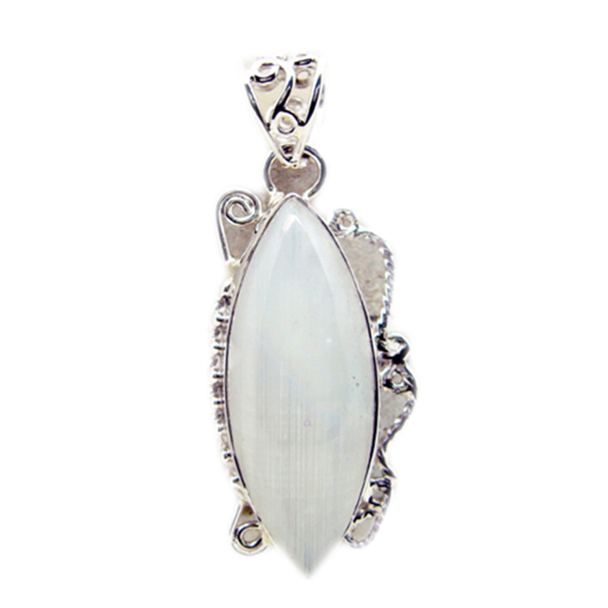Andrea White Rope-Wire Statement Pendant Rainbow Moonstone White White