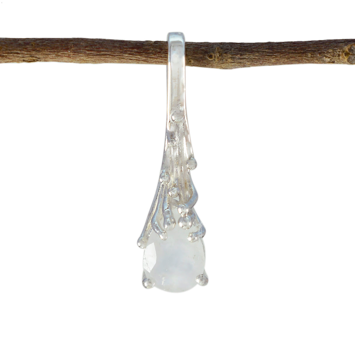 Camila White Signet Delicate Pendant Rainbow Moonstone White White