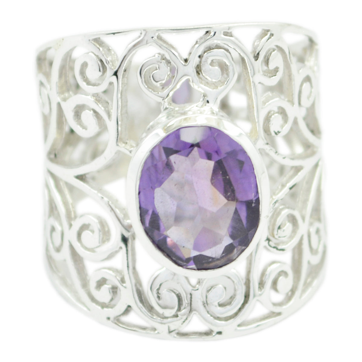Isabella Filigree Purple Solitaire Ring Amethyst Purple