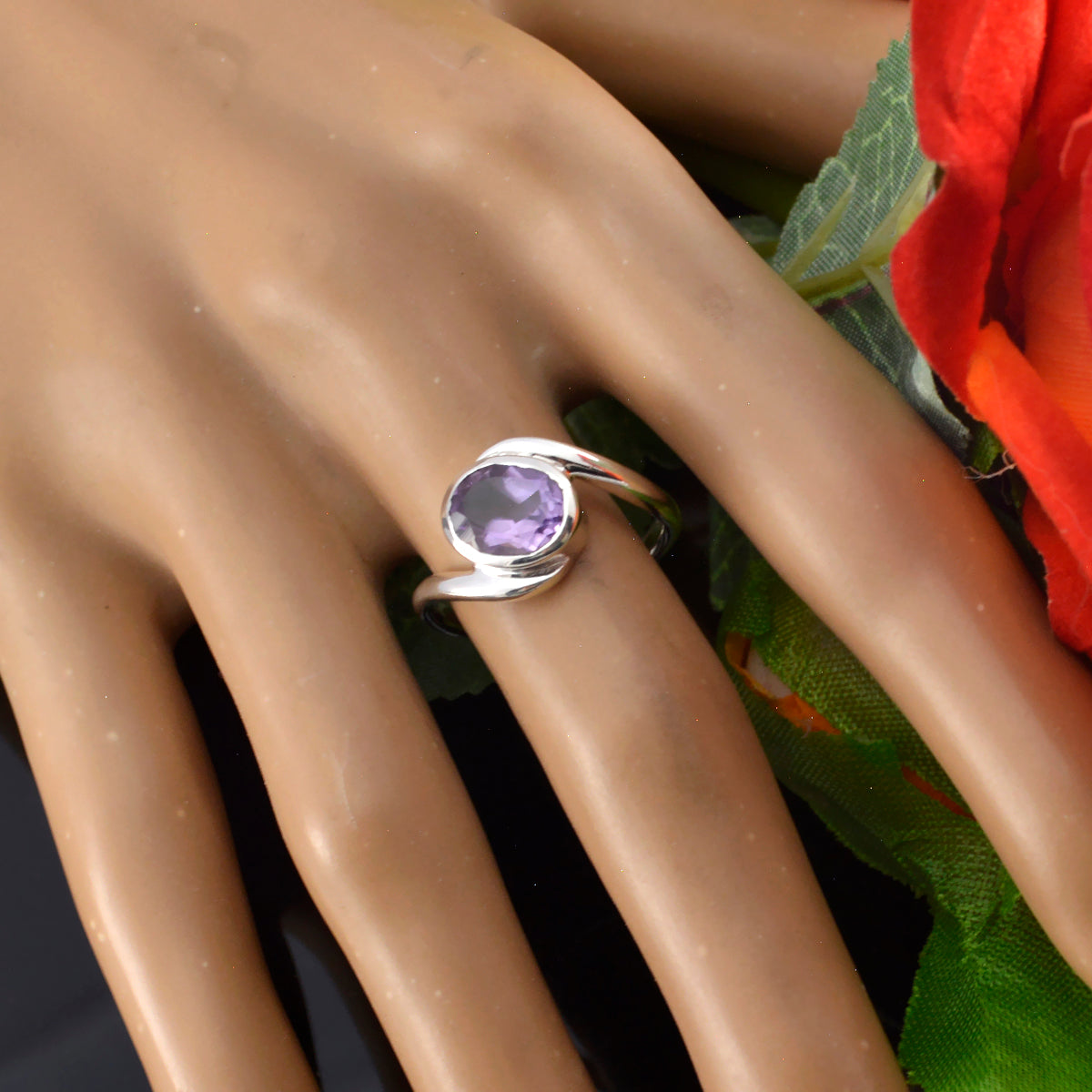 Angel Ethnic Purple Solitaire Ring