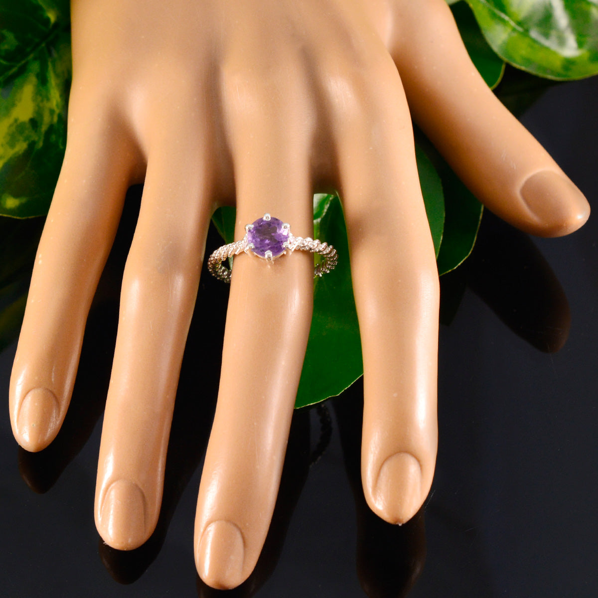 Siti Purple Solitaire Ring with Intricate Silver Band