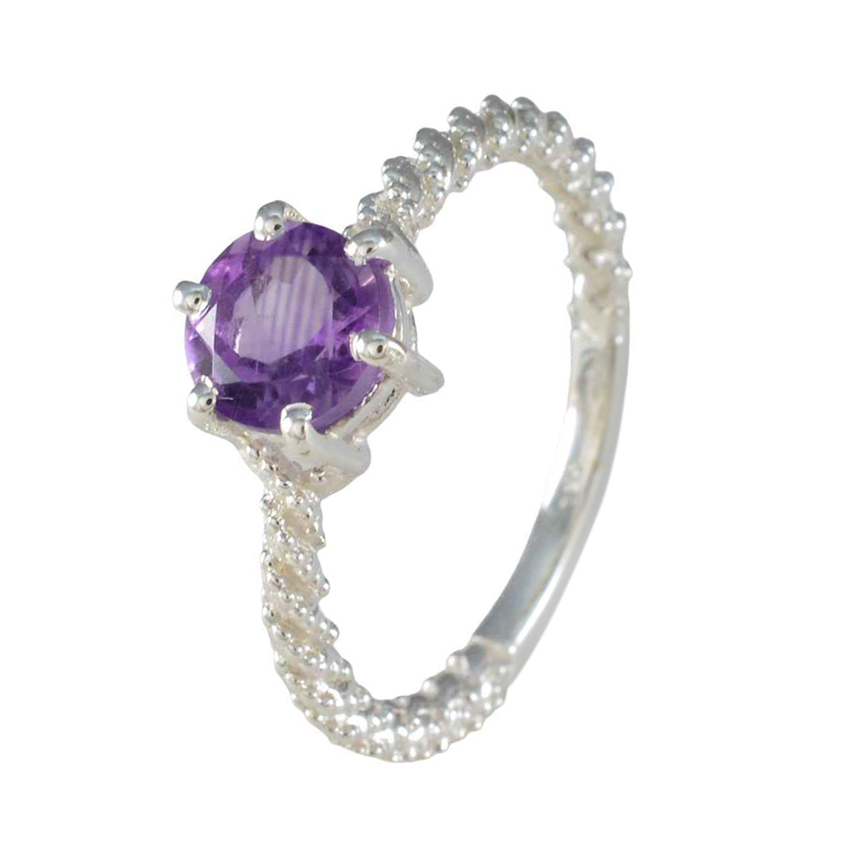 Siti Purple Solitaire Ring with Intricate Silver Band