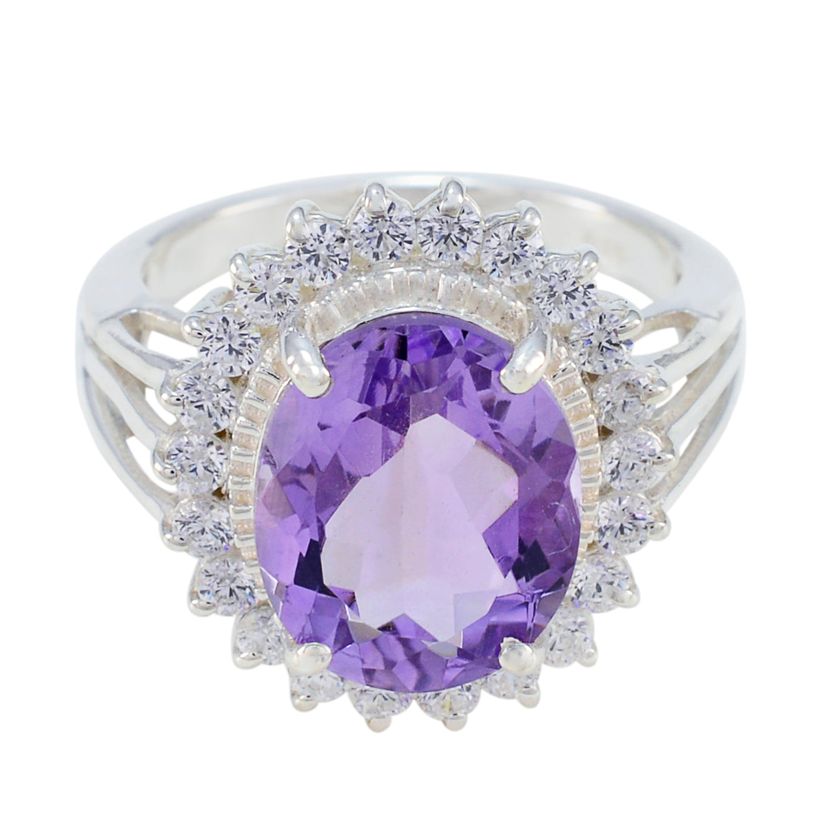 Lakshmi Signet Purple Halo Ring Amethyst Purple
