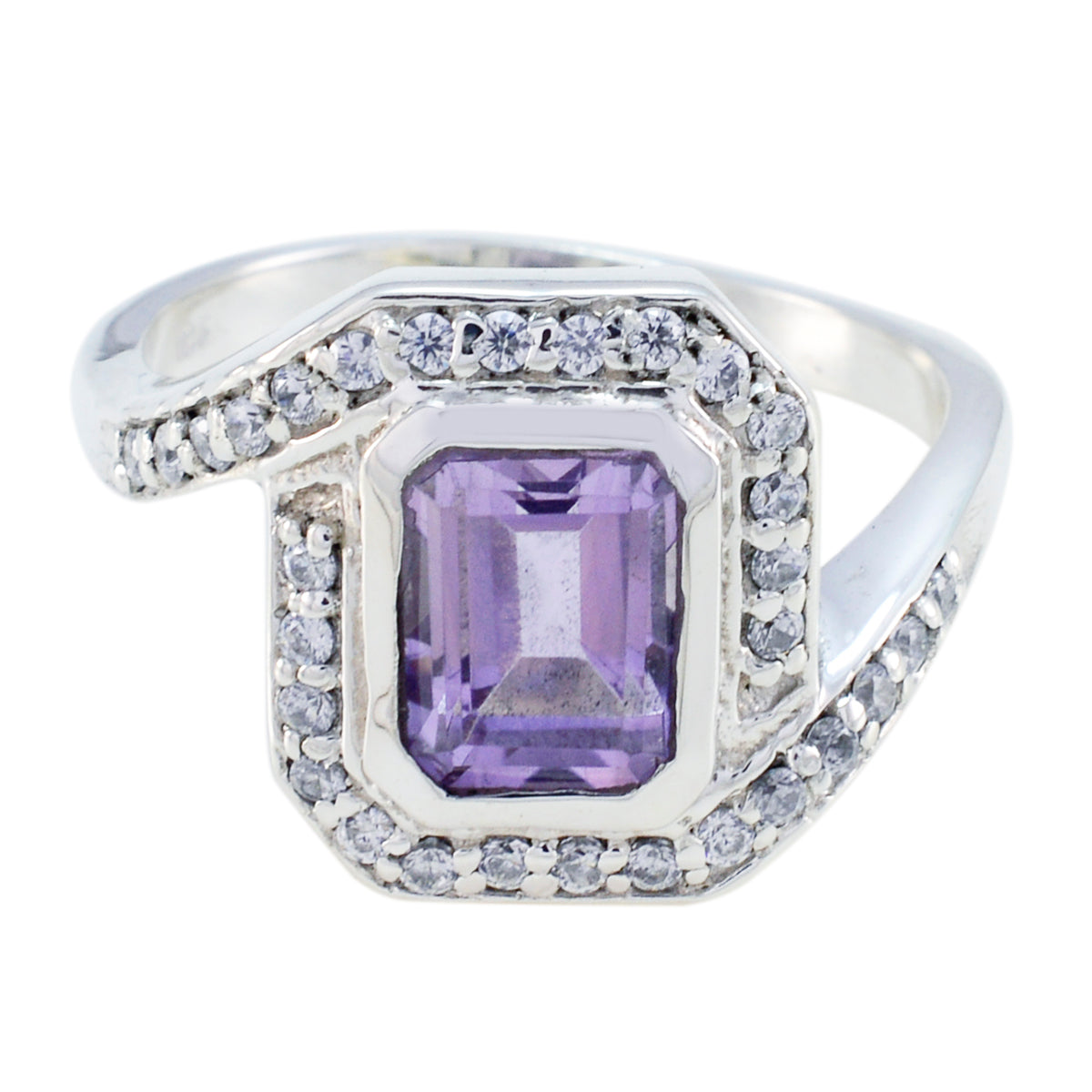 Milagros Modern Purple Halo Ring Amethyst Purple