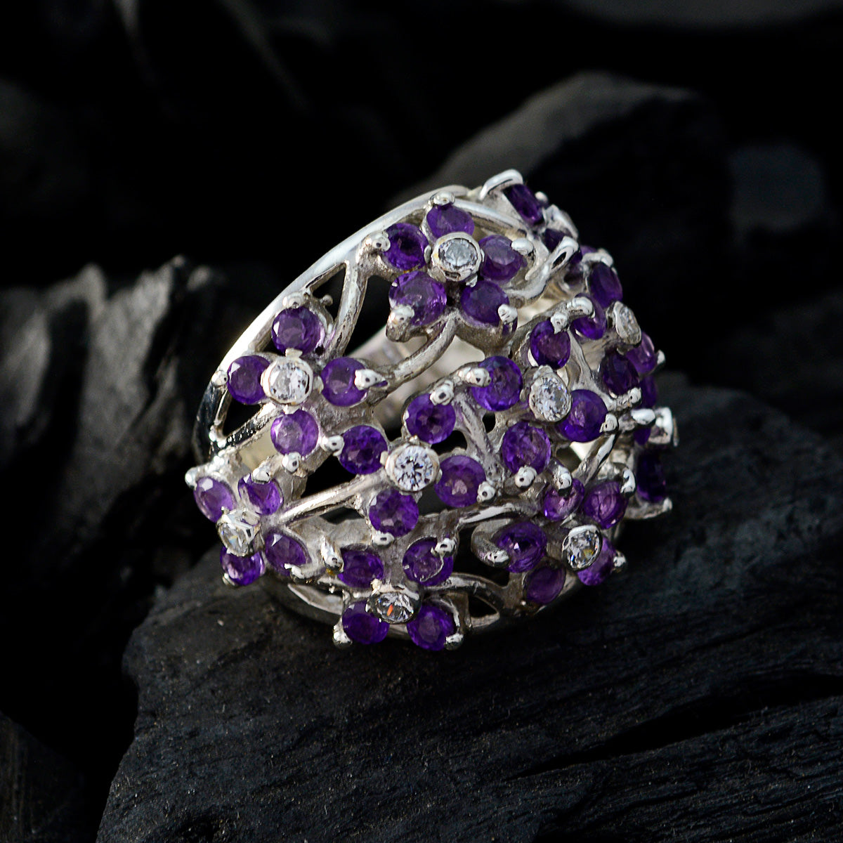 Isadora Floral Purple multiple Ring