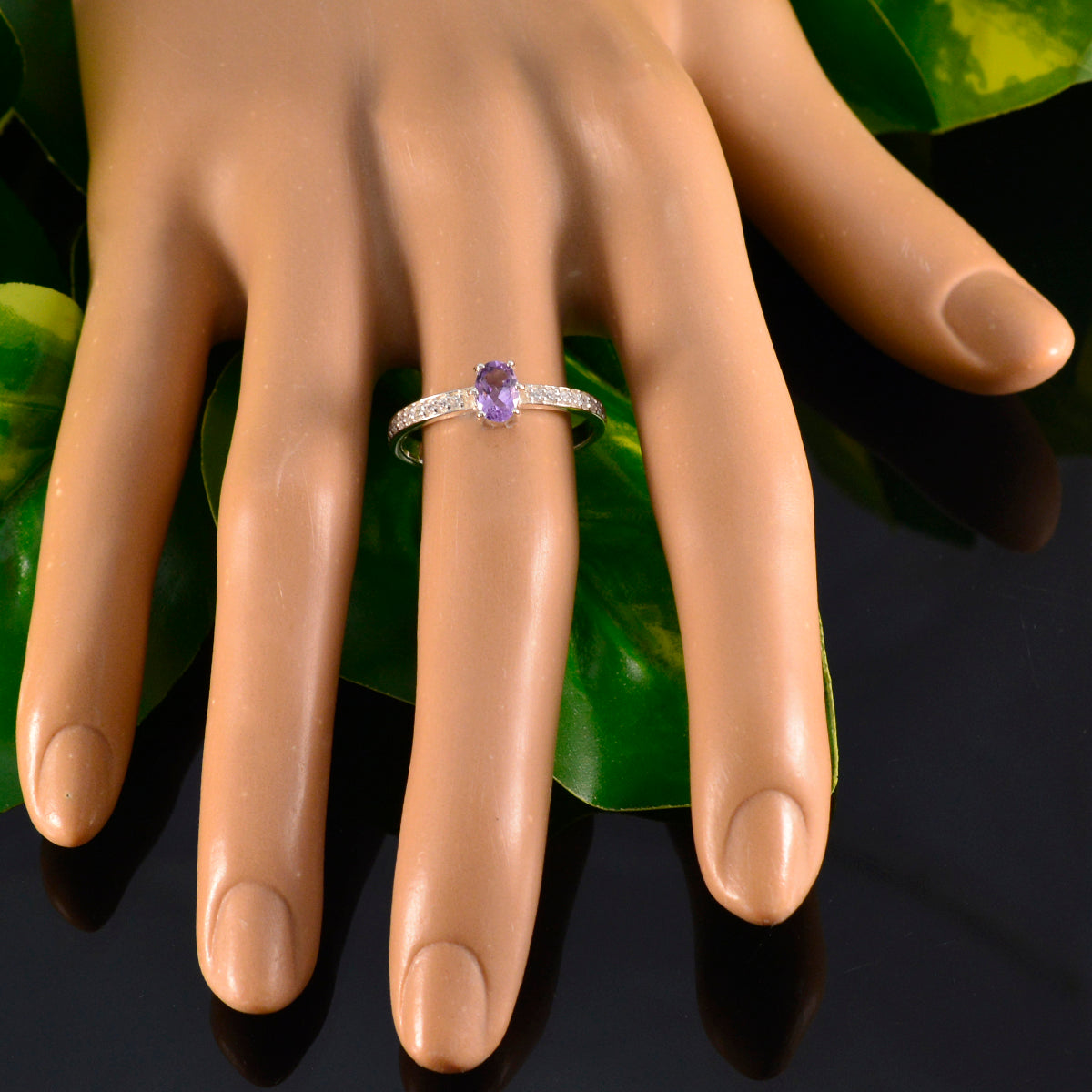 Luna Purple Gemstone Halo Ring with Sterling Silver