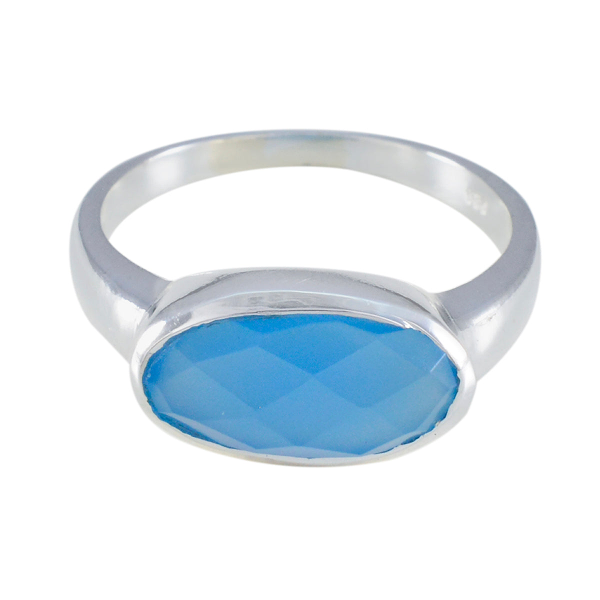 Wen Abstract Blue Solitaire Ring Blue Chalcedony Blue