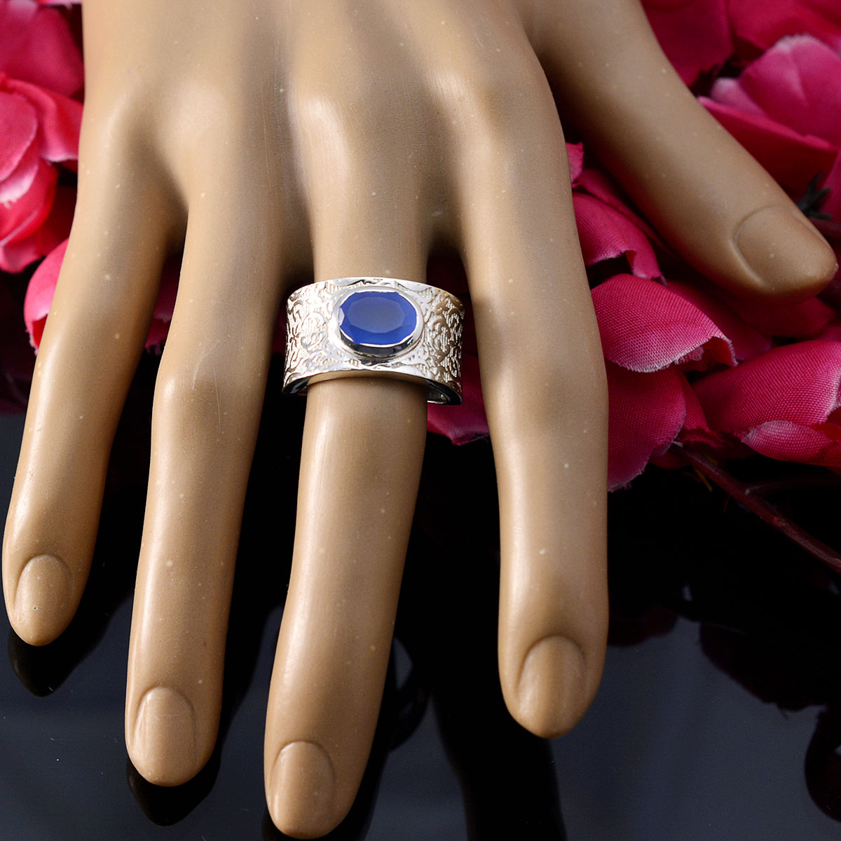 Yasmin Art Deco Blue Solitaire Ring