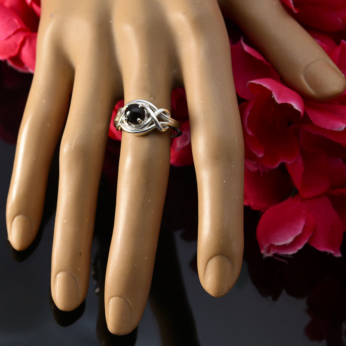 Victoria Abstract Black Solitaire Ring