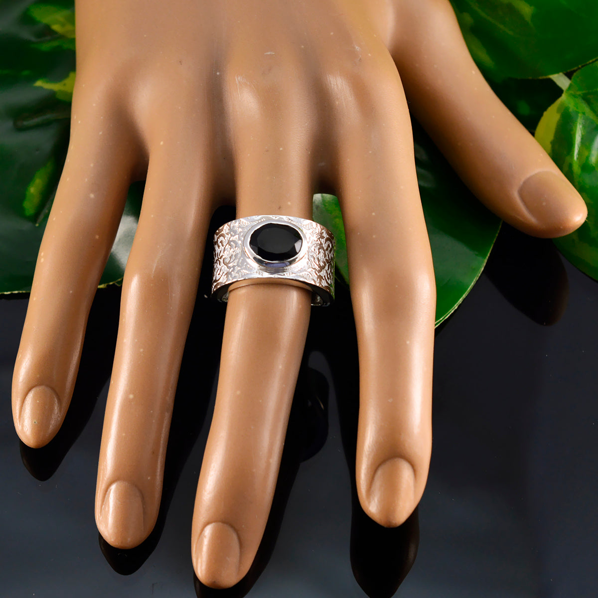 Meera Art Deco Black Solitaire Ring