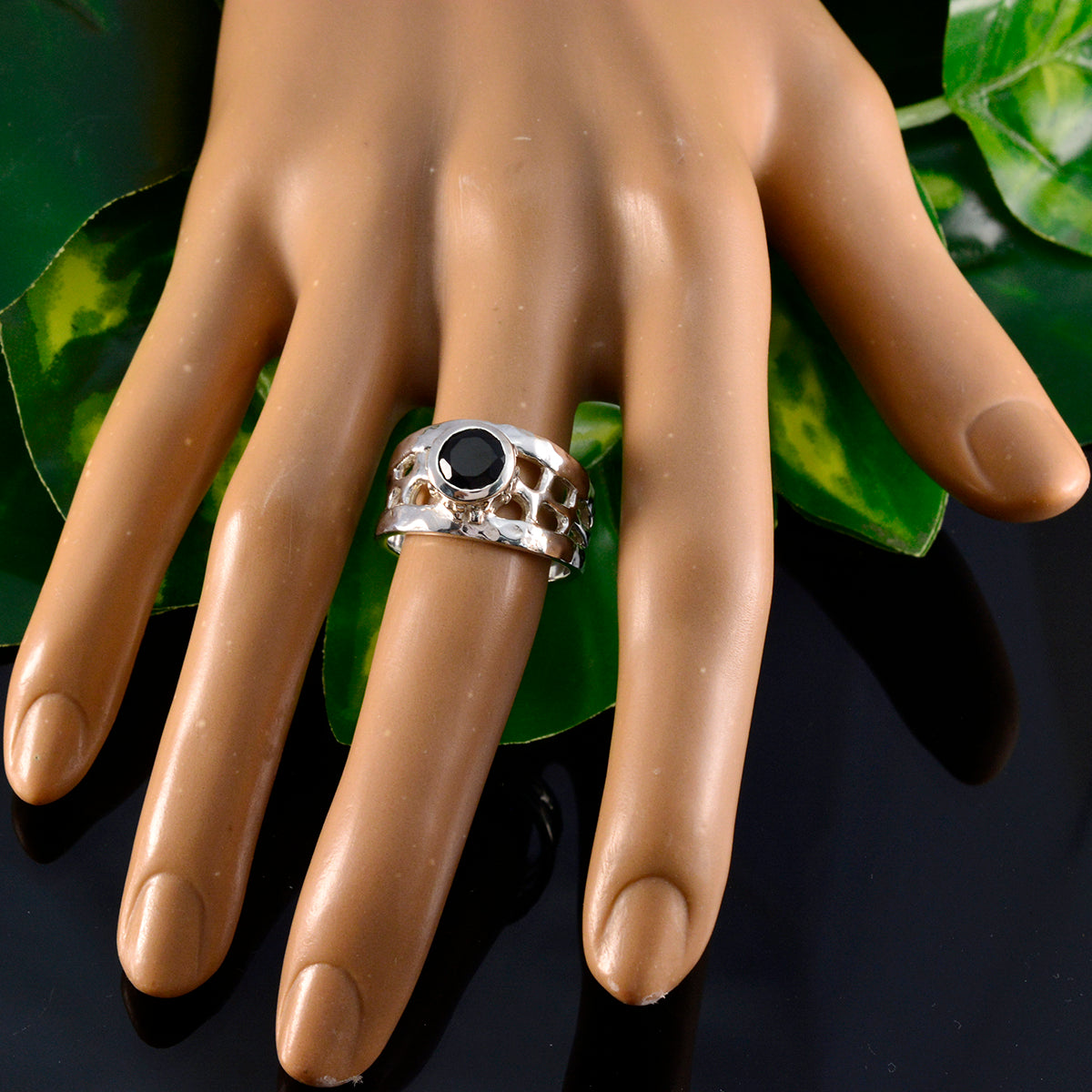 Alejandra Filigree Black Solitaire Ring