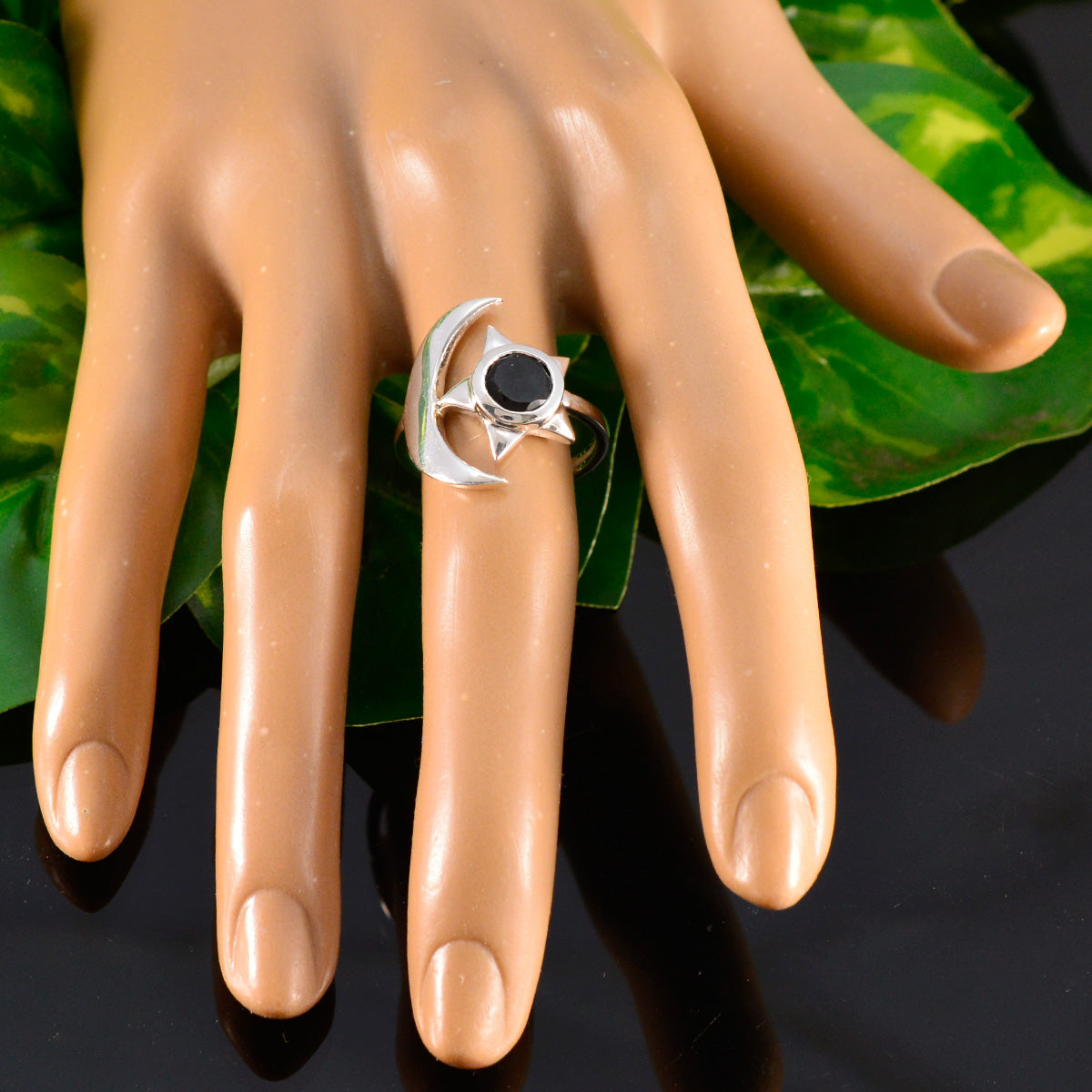 Marie Moon & Star Black Solitaire Ring