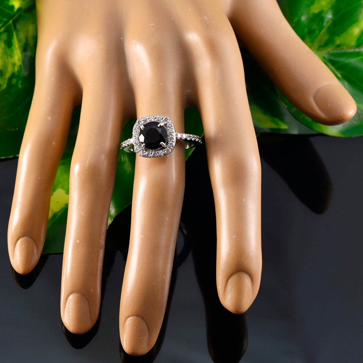 Ayesha Abstract Black Halo Ring
