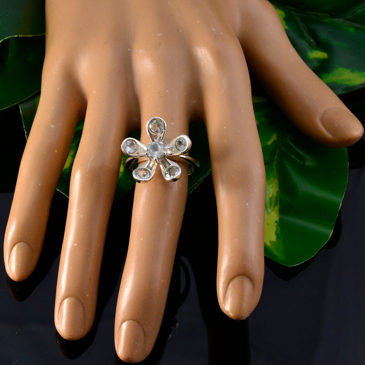 Claire Floral Blue Hexa Ring