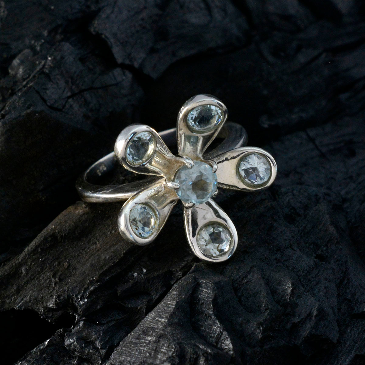 Claire Floral Blue Hexa Ring