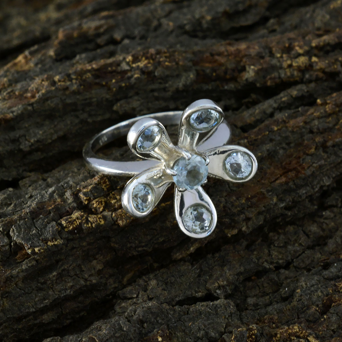 Claire Floral Blue Hexa Ring