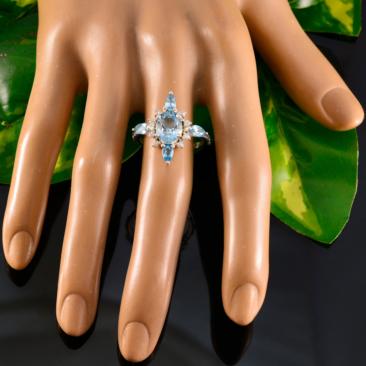 Marie Abstract Blue Penta Ring