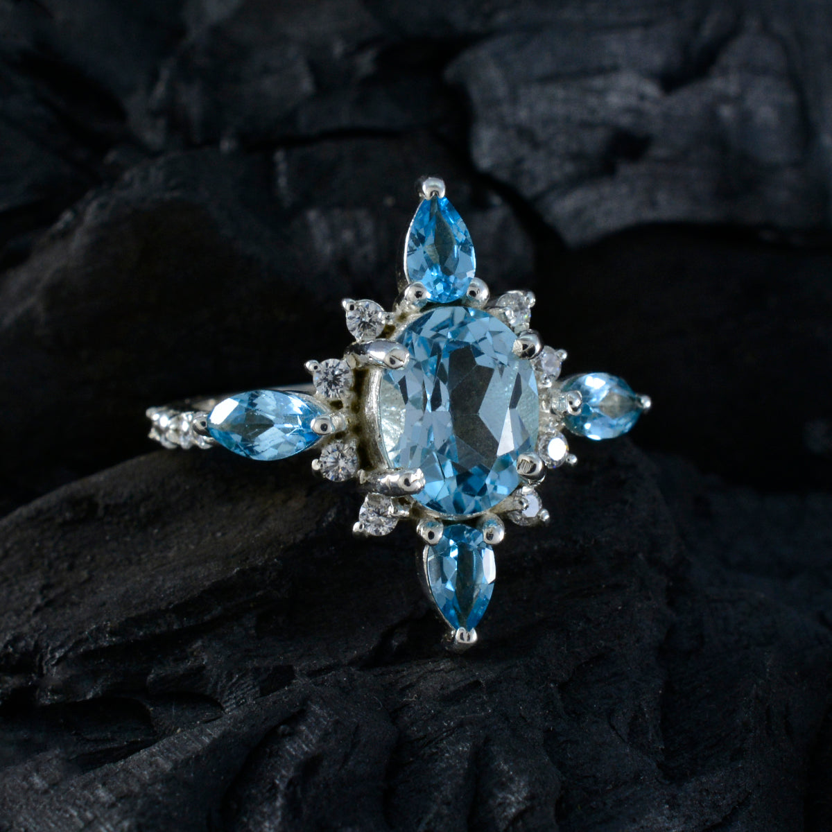 Marie Abstract Blue Penta Ring
