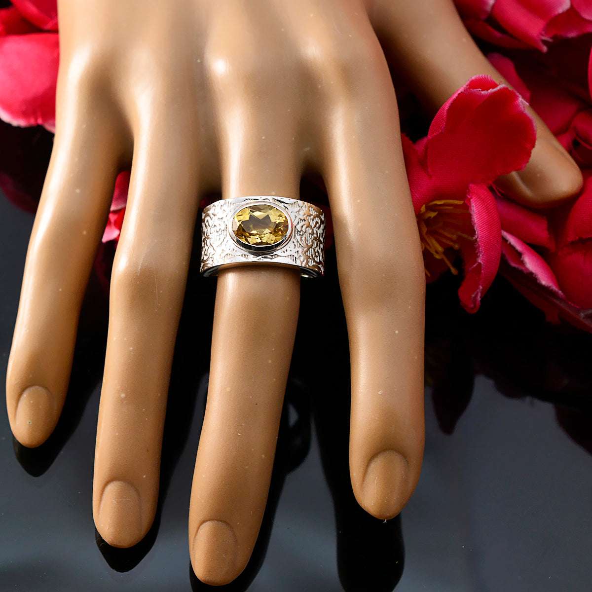 Yasmine Art Deco Yellow Solitaire Ring
