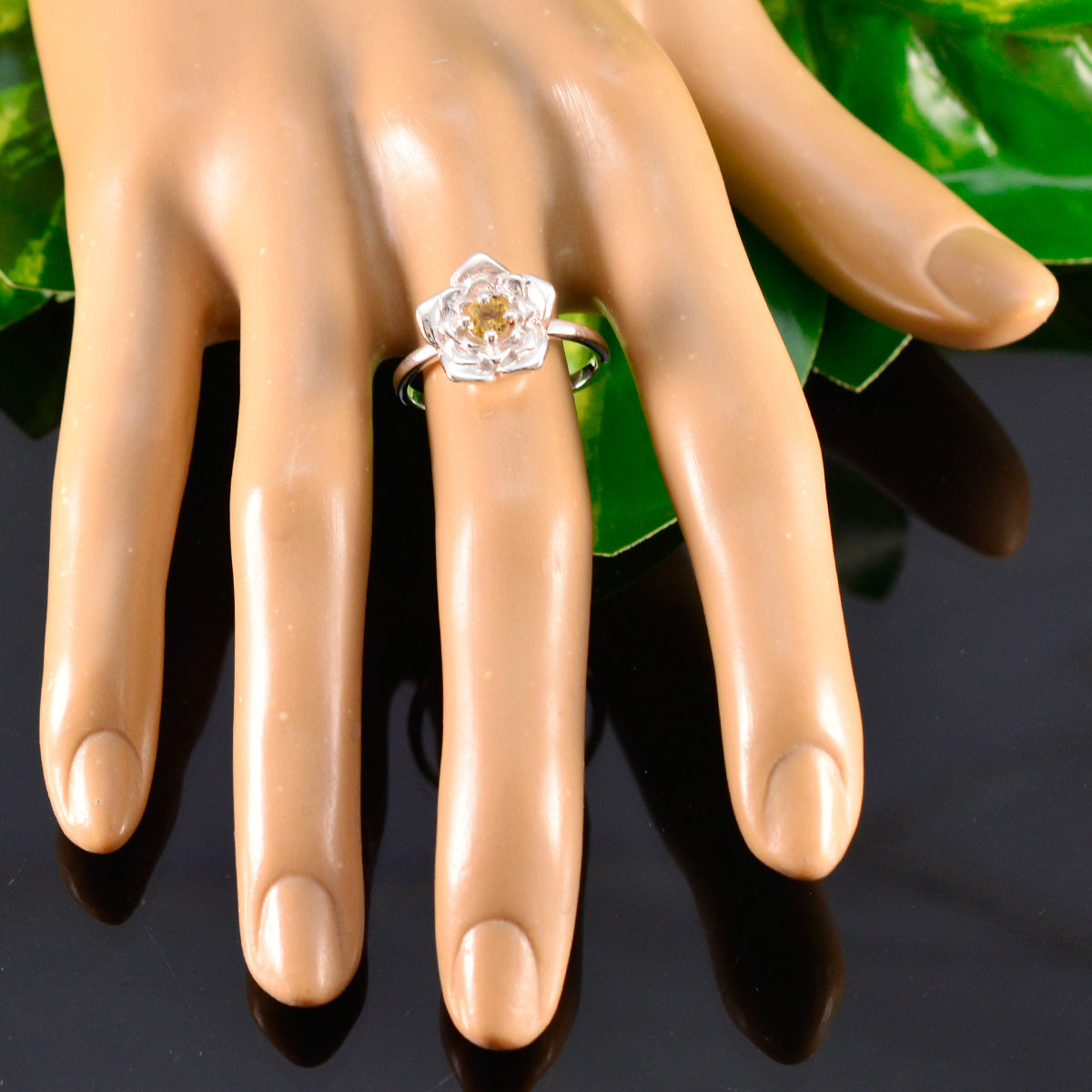 Ayesha Floral Yellow Solitaire Ring