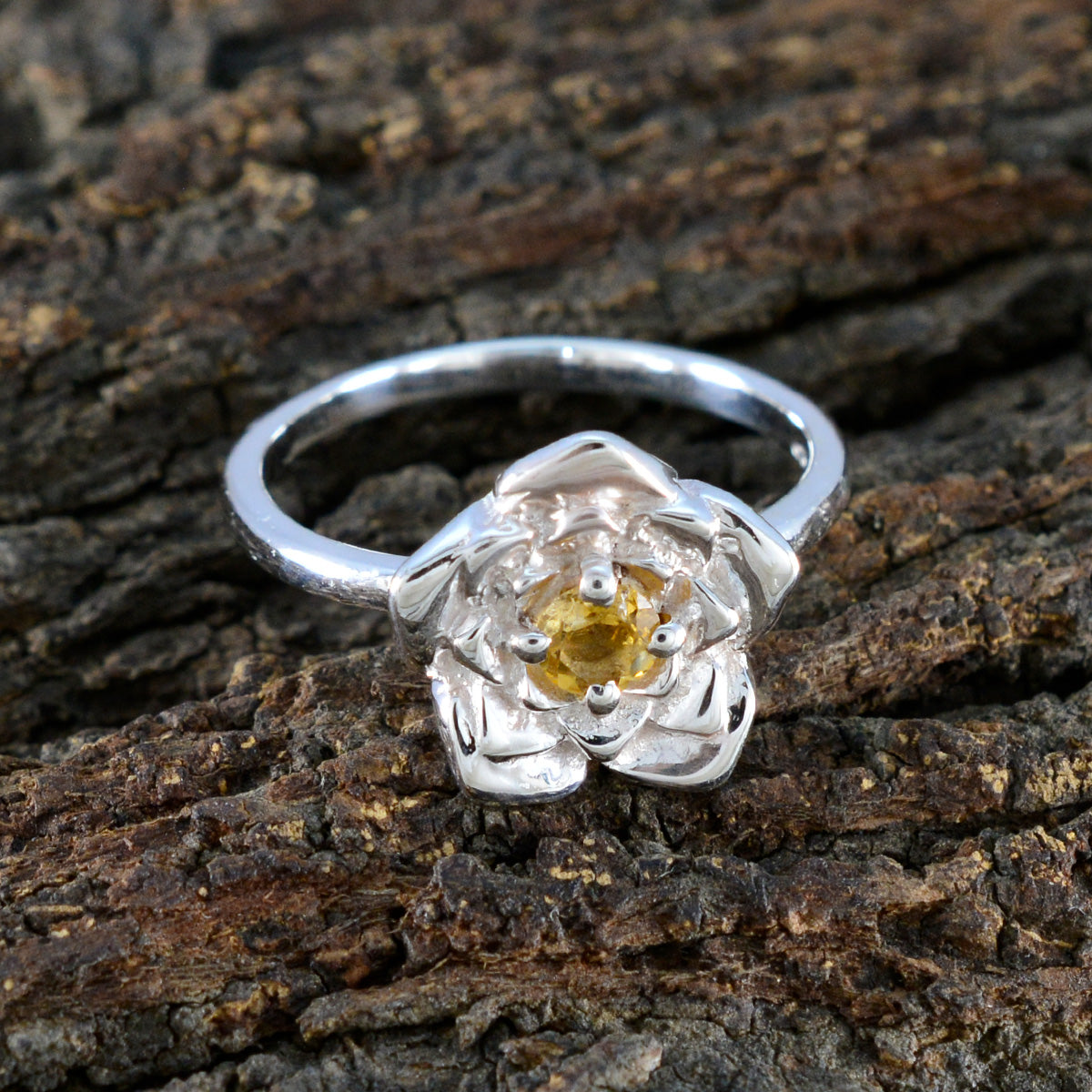 Ayesha Floral Yellow Solitaire Ring