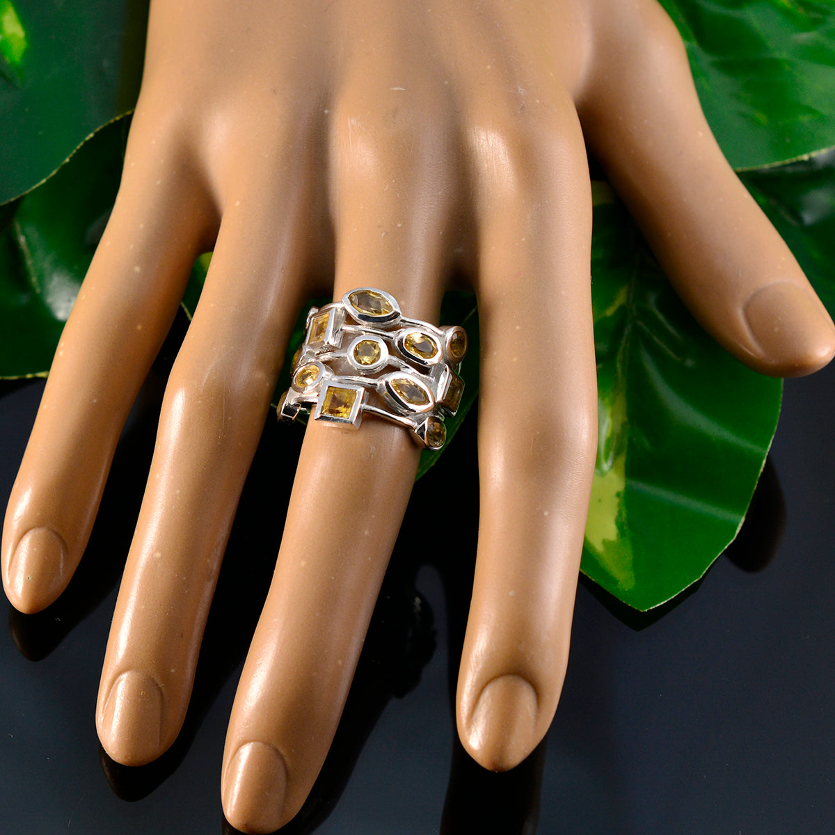 Evelyn Abstract Yellow multiple Ring
