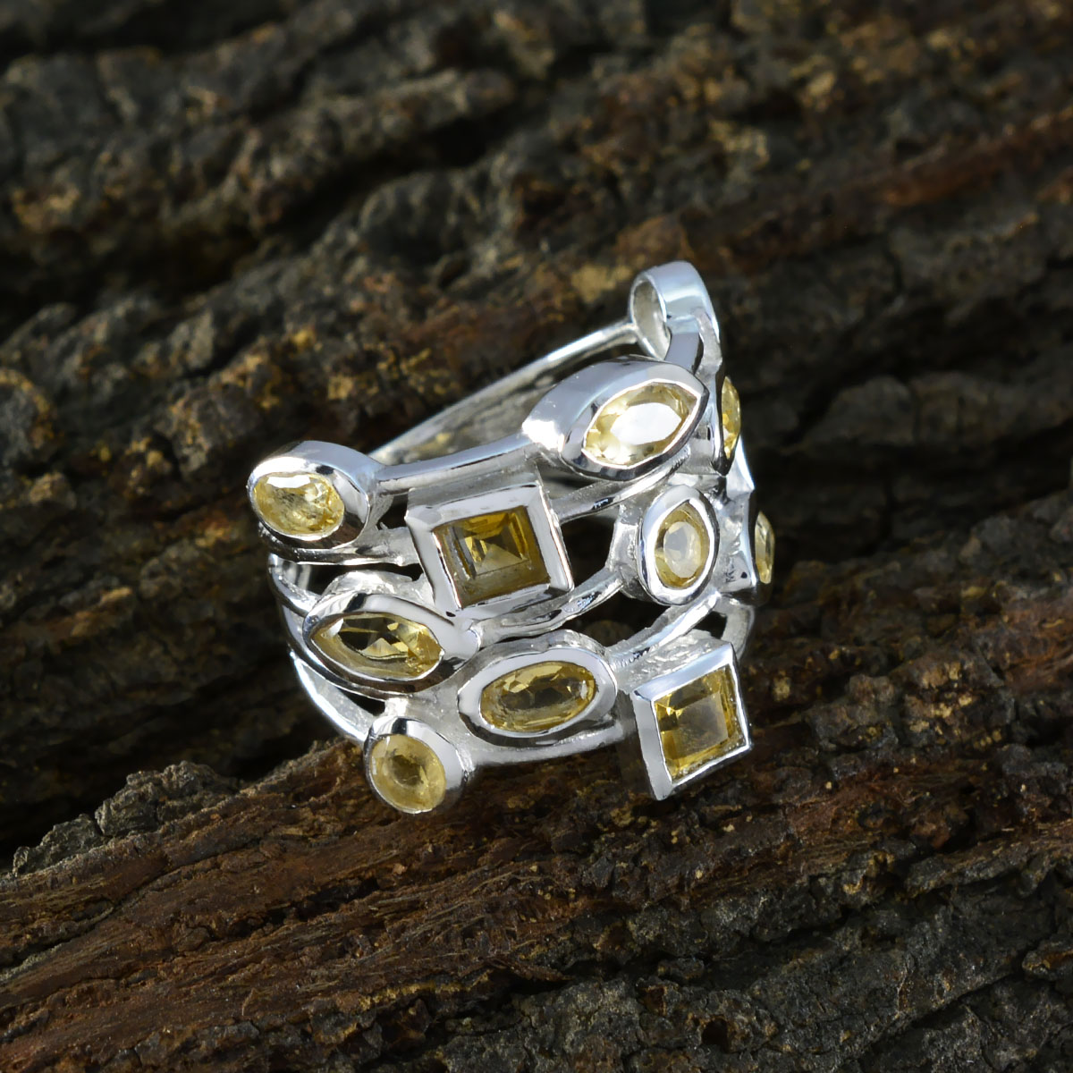 Evelyn Abstract Yellow multiple Ring