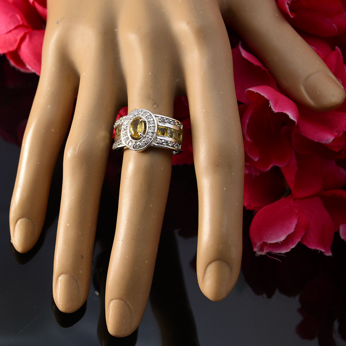 Paula Abstract Yellow Halo Ring