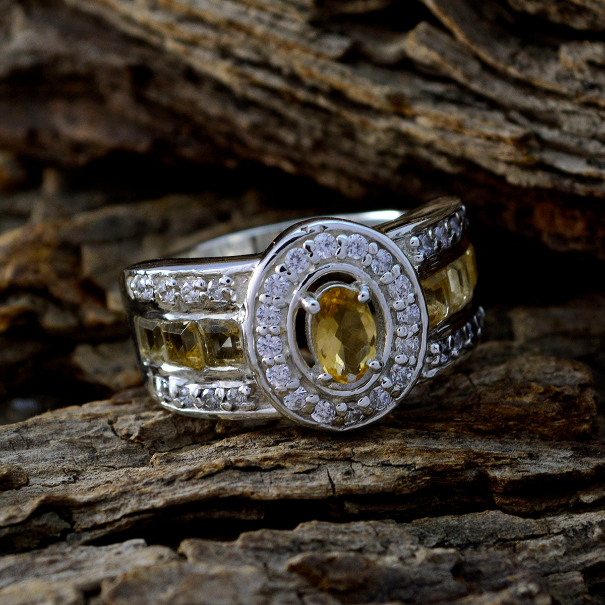 Paula Abstract Yellow Halo Ring