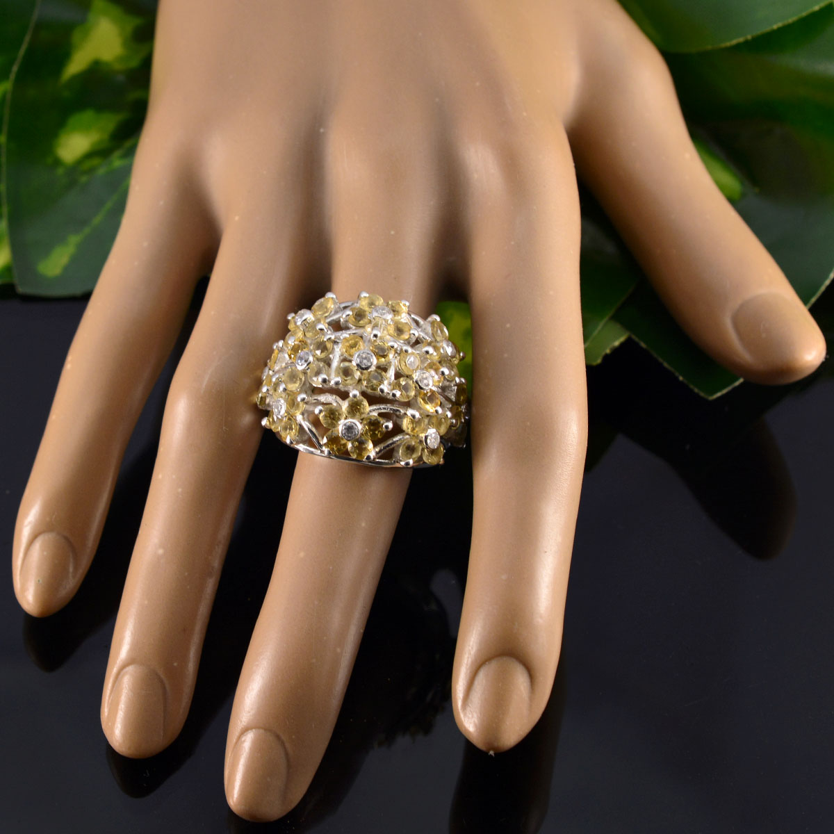 Elena Floral Yellow multiple Ring