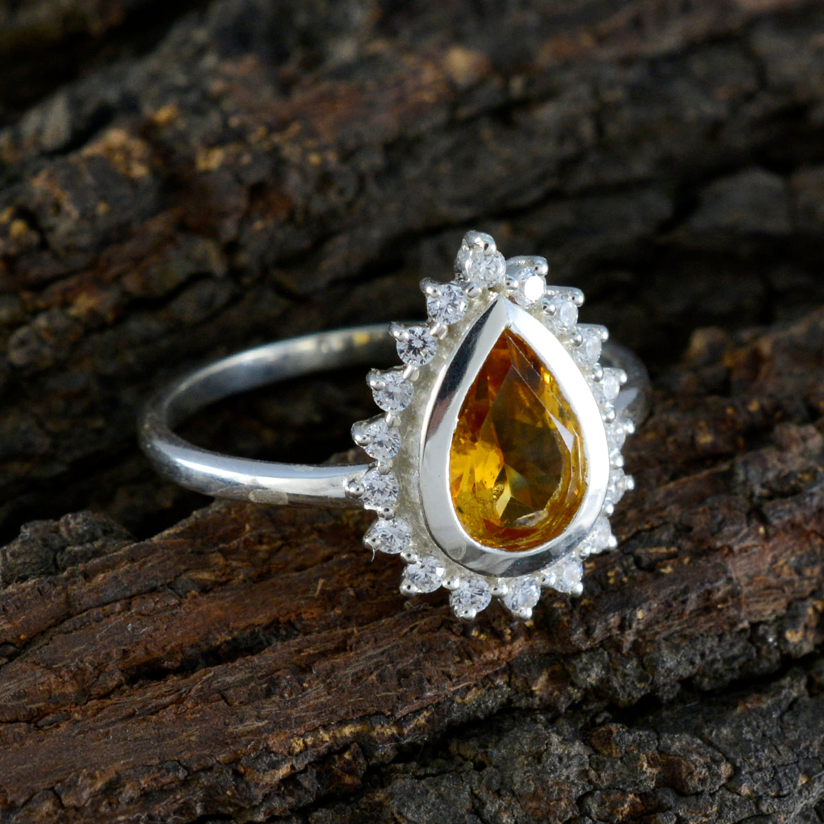 Riley Yellow Gemstone Halo Ring with Sterling Silver