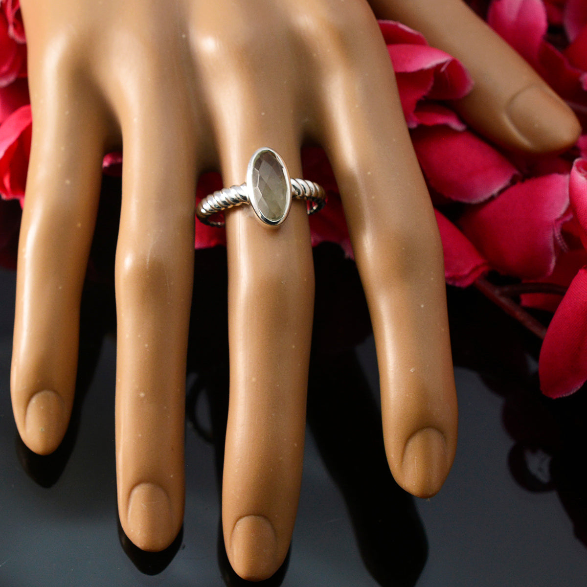 Dayana Twist Light Green Solitaire Ring