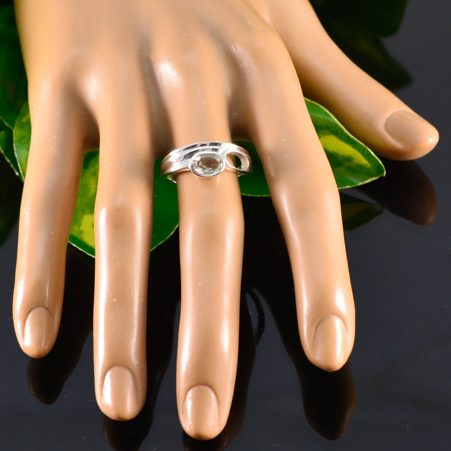 Ayaka Abstract Light Green Solitaire Ring