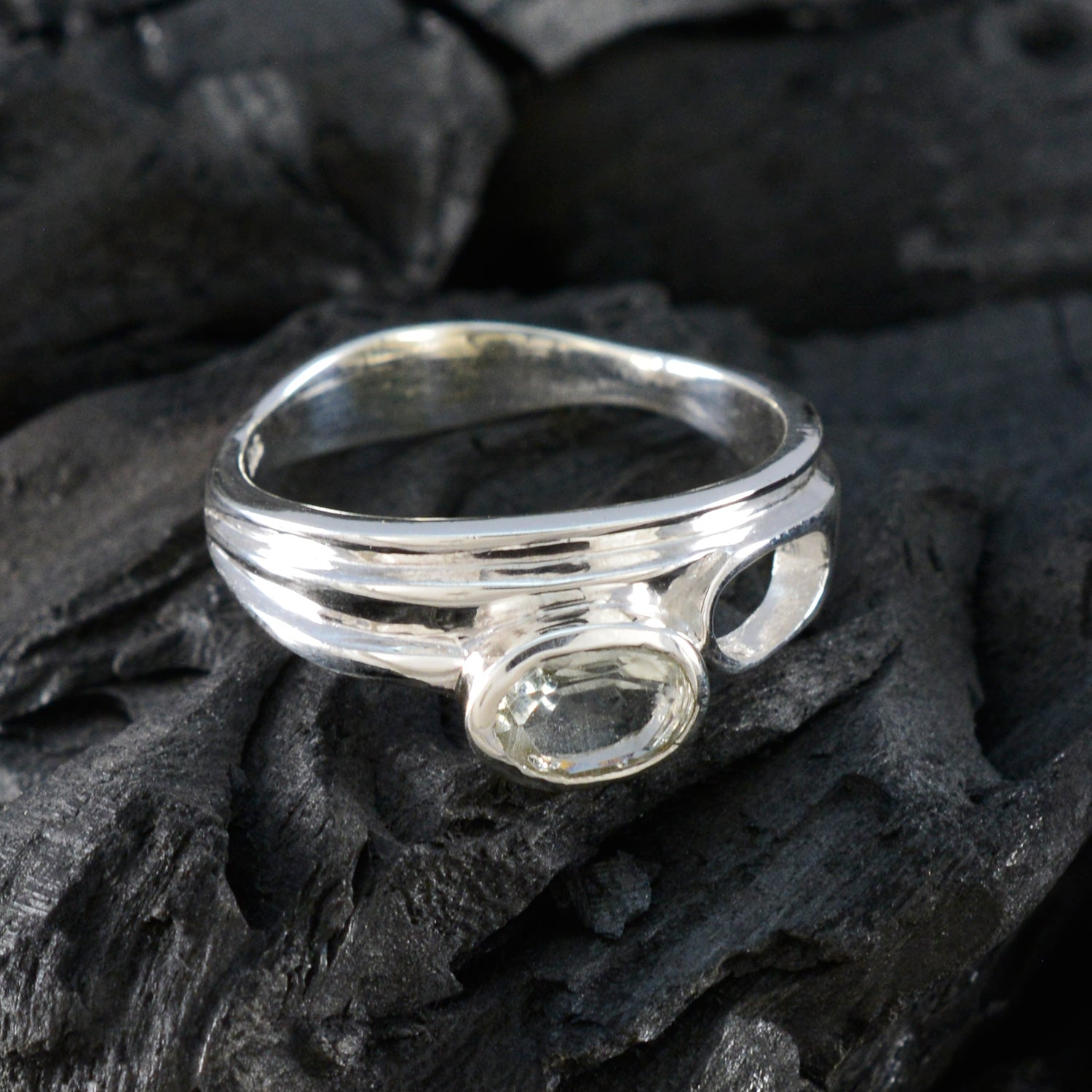 Ayaka Abstract Light Green Solitaire Ring
