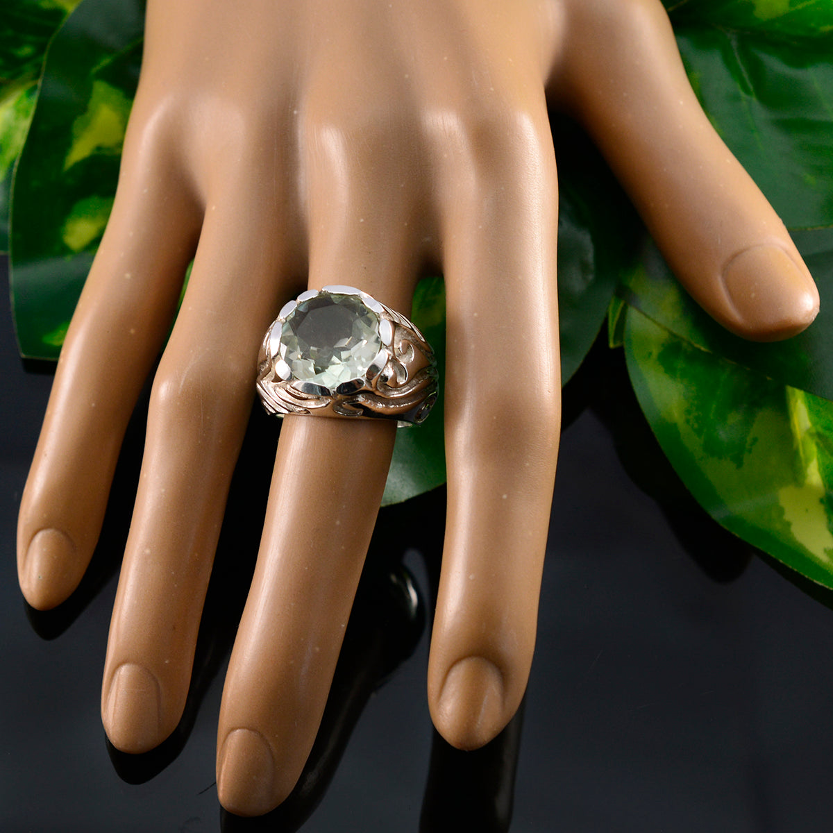 Sarah Contemporary Light Green Solitaire Ring