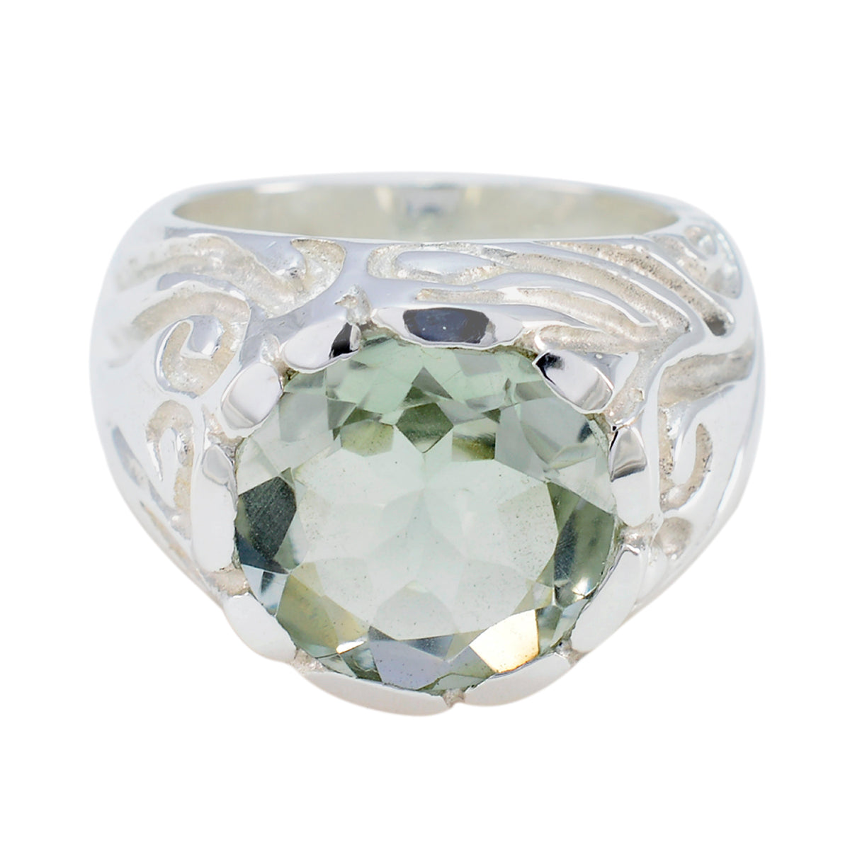 Sarah Contemporary Light Green Solitaire Ring Green Amethyst Green