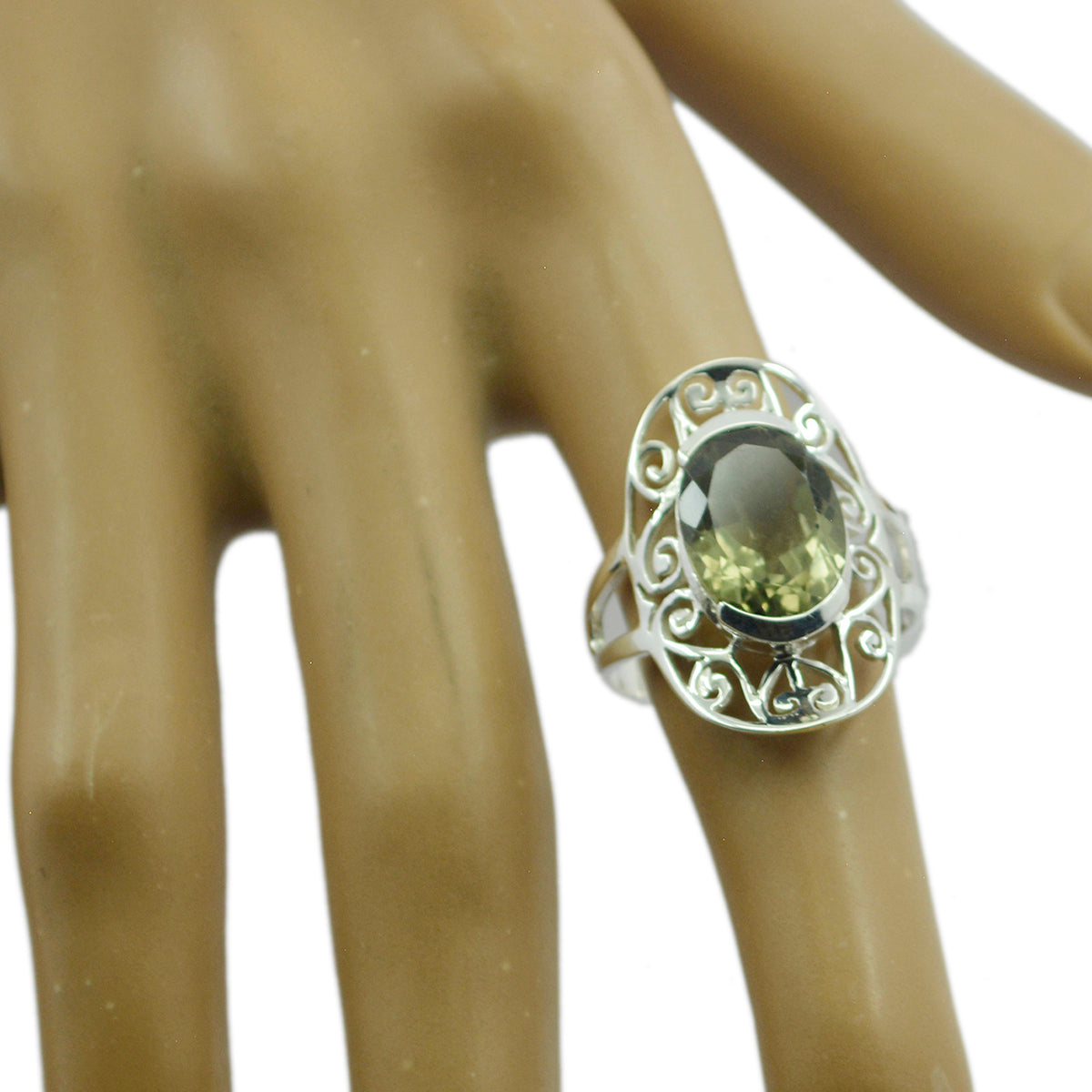 Natcha Art Deco Light Green Solitaire Ring