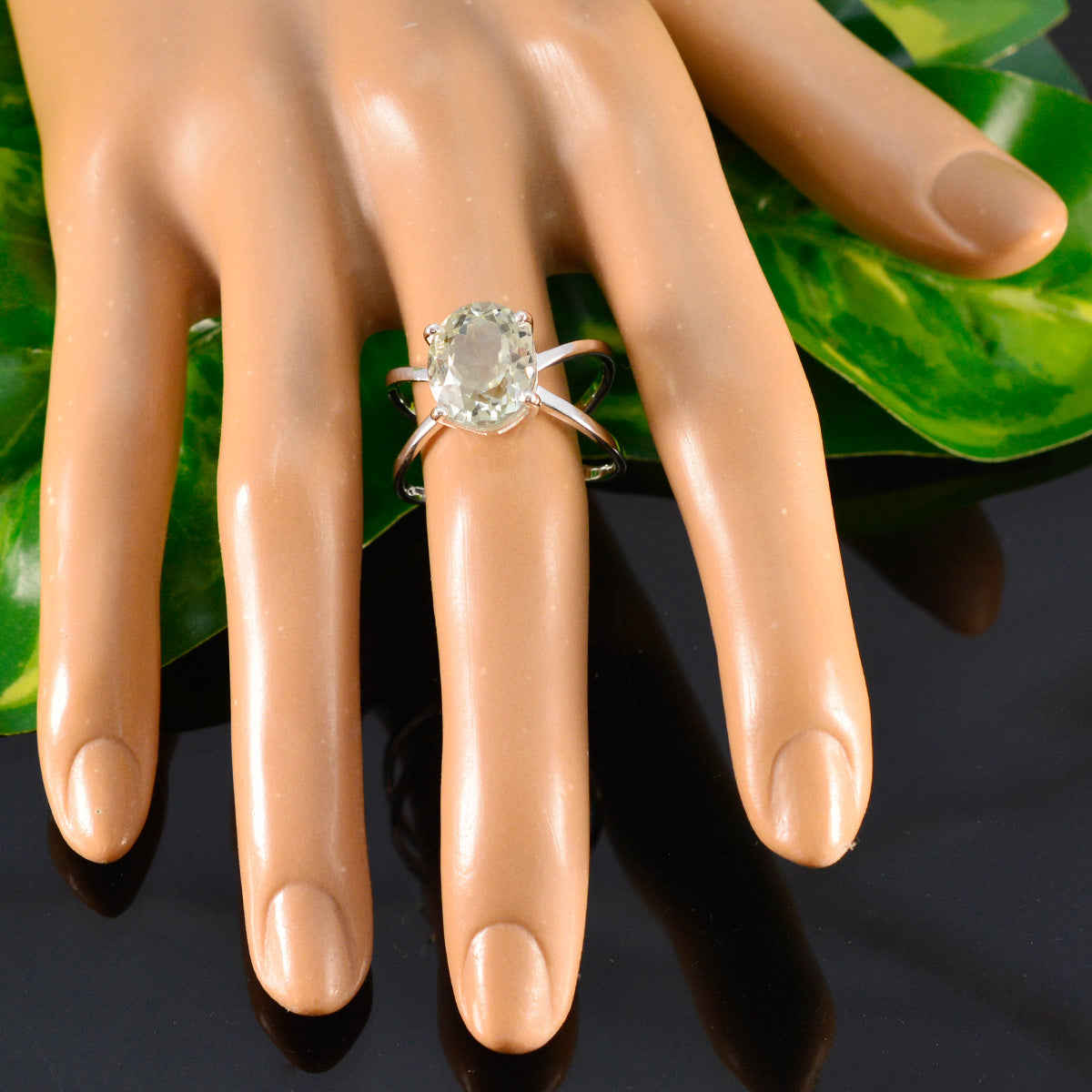 Leah Abstract Light Green Solitaire Ring