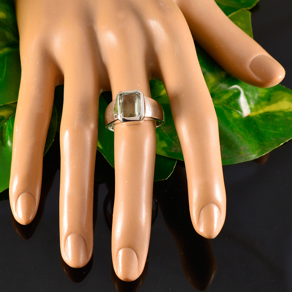 Marie Contemporary Light Green Solitaire Ring
