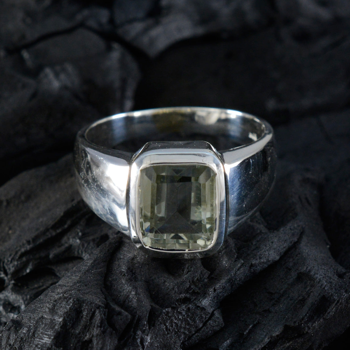 Marie Contemporary Light Green Solitaire Ring