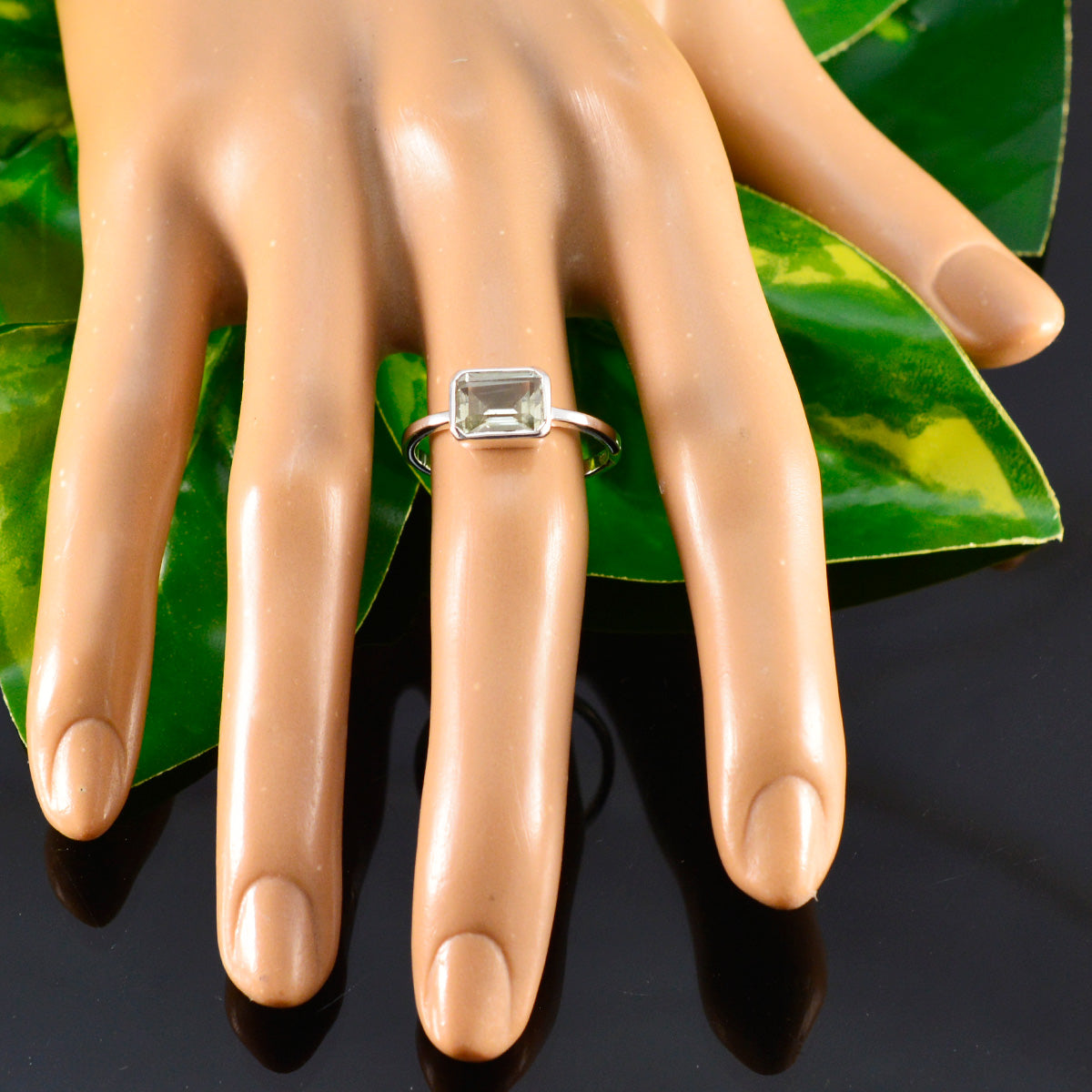 Ayesha Modern Light Green Solitaire Ring