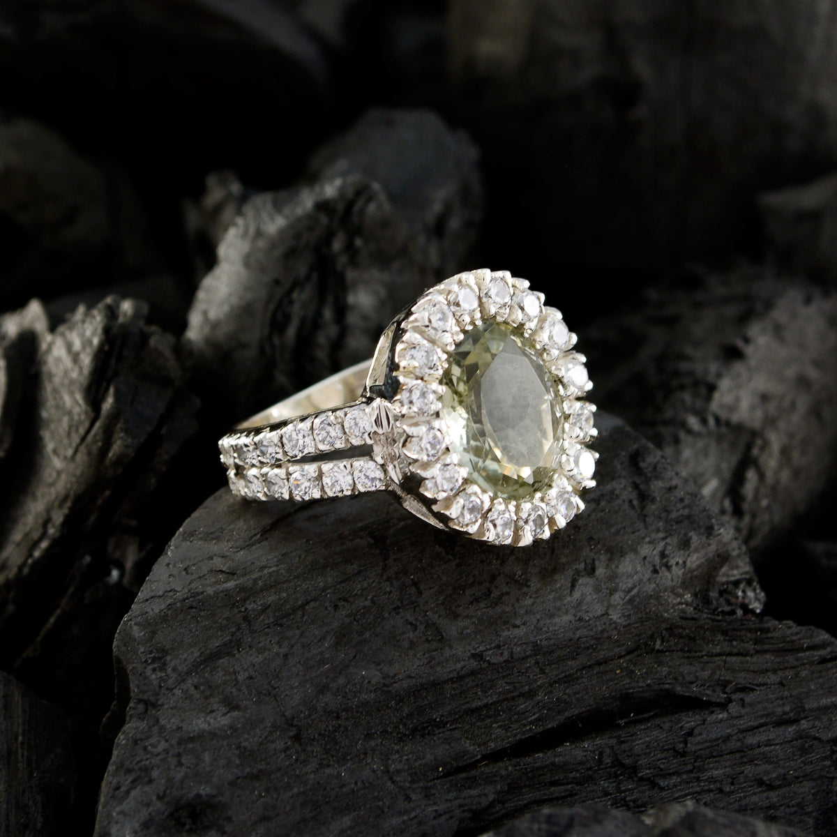Riya Abstract Light Green Halo Ring